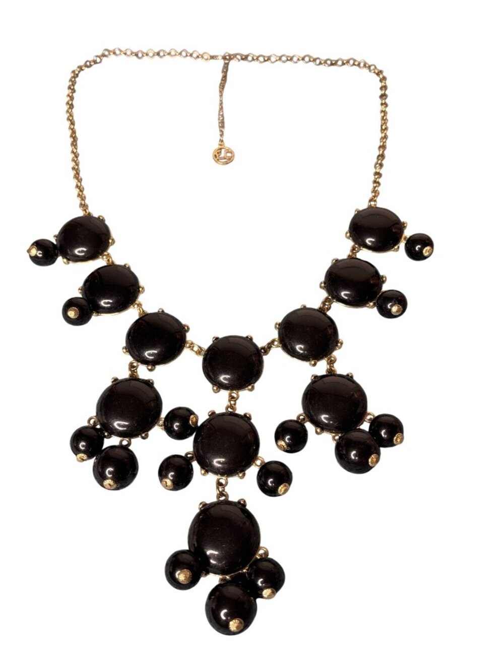 Vintage Y2K Erica Lyons Statement Bib Necklace Goldtone Black Cabochons Beads